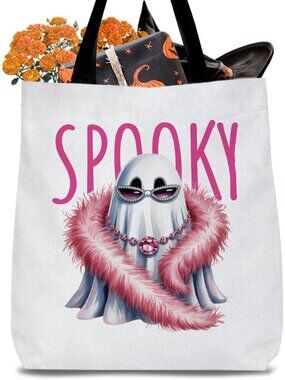 Womens Black Pink Halloween Breast Cancer Awareness Ribbon Gift Canvas Tote Bag